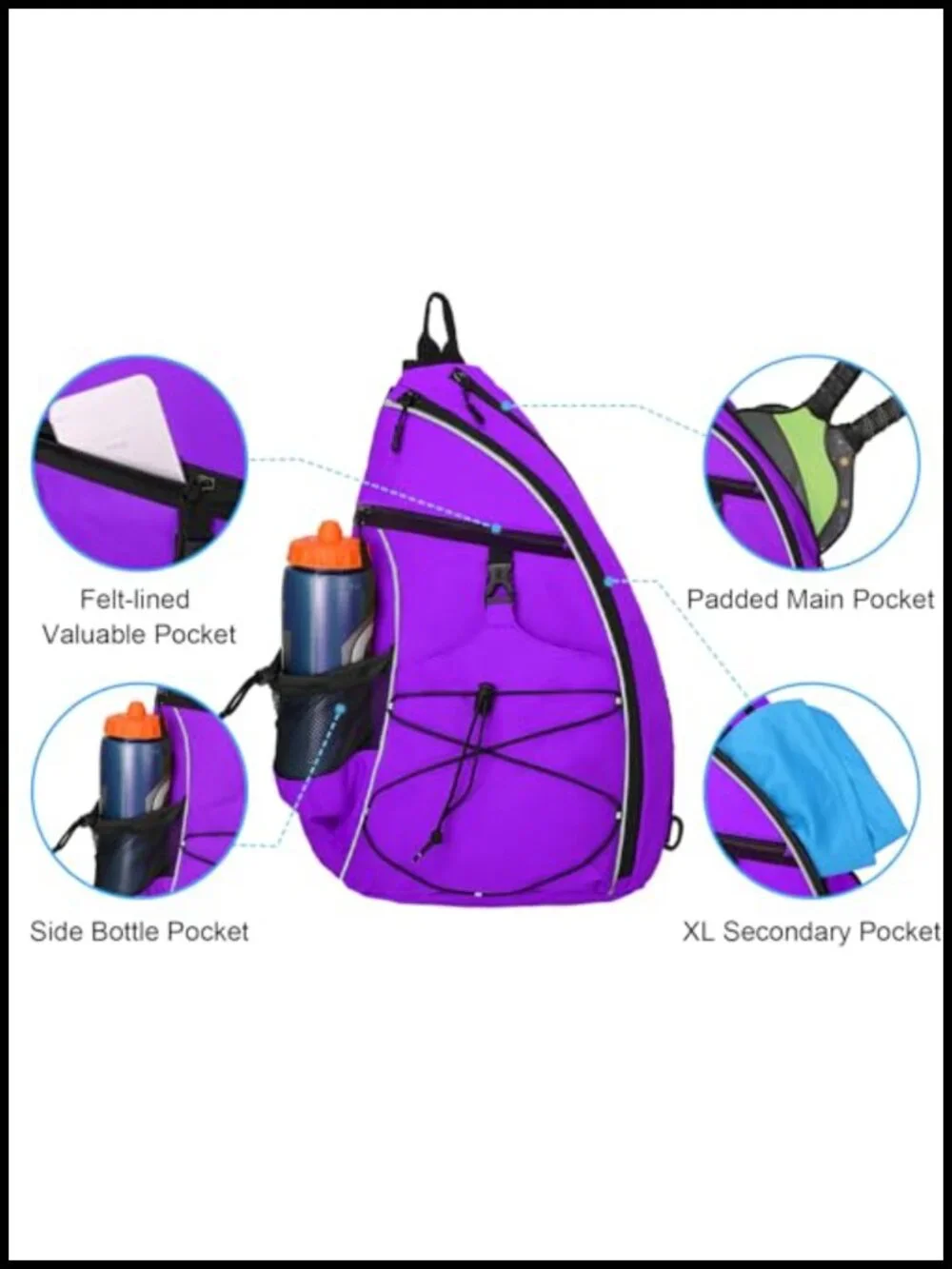 Pickleball Bag Crossbody Sling Backpack with Fence Hook for Tennis Racketball